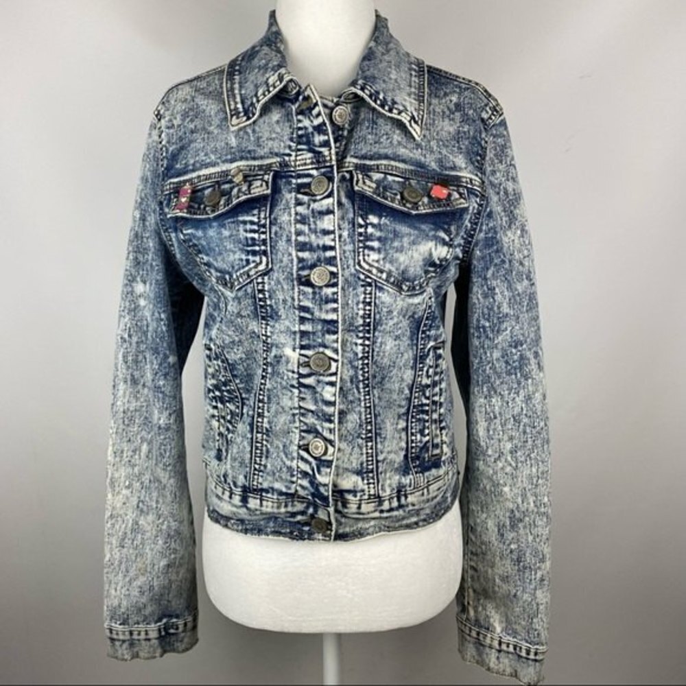 I & M Jeans Denim Jacket Womens Medium Button Front Pockets Faded Casual